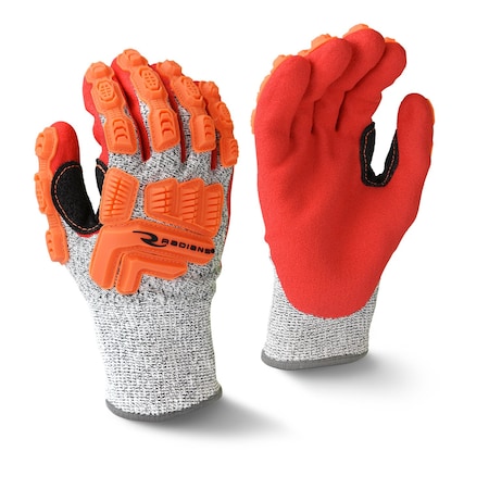 Hi-Vis Cut Resistant Impact Coated Gloves, A5 Cut Level, Foam Nitrile, L, 1 PR