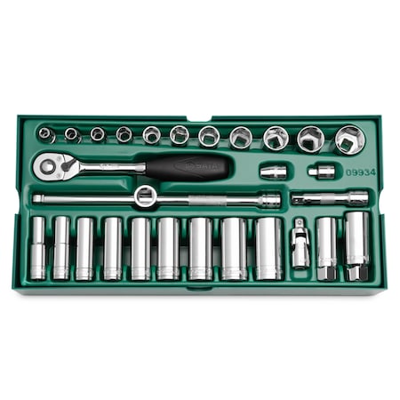 SAE 3/8in Drive 6 Point Socket Tray Set,