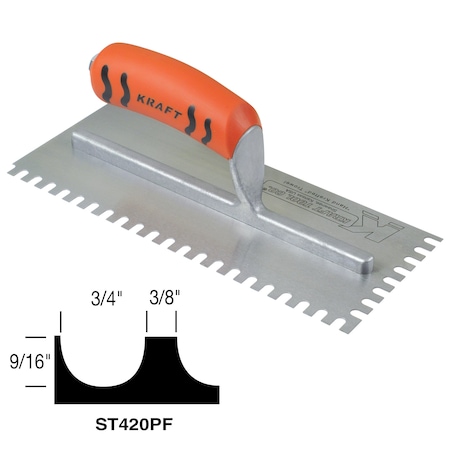 U-Notch Trowel,3/4 X 9/16 X 3/8