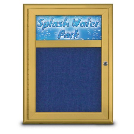 Single Door Radius Corkboard With Header, UV8010-GOLD-COBACC