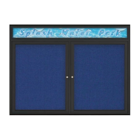 Double Door Radius Corkboard With Header, UV8013-BLACK-COBACC