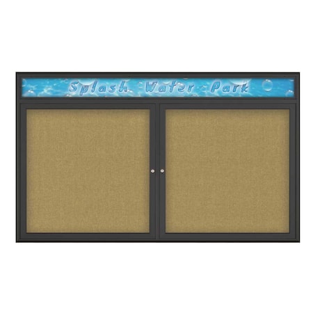 Double Door Radius Corkboard With Header, UV8014-BLACK-KEYLIME