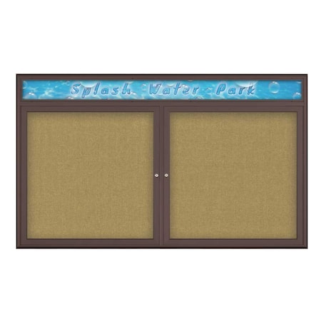 Double Door Radius Corkboard With Header, UV8014-BRONZE-KEYLIME