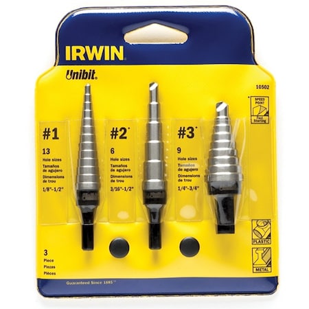 Unibit Step Drill Set,3 Piece