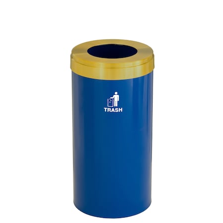 16 Gal Trash Can, Blue/Satin Brass