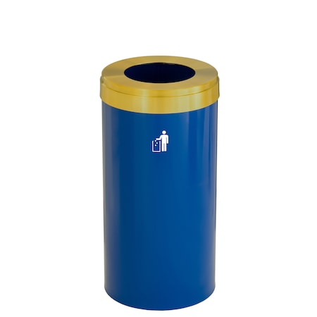 23 Gal Trash Can, Blue/Satin Brass