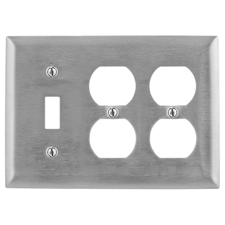 Duplex Opening/Toggle Switch Wall Plates, Number Of Gangs: 3 Stainless Steel, Brushed Finish