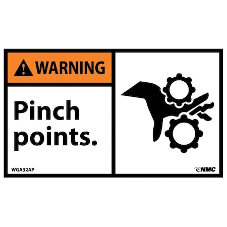 Warning Pinch Points Label, Pk5