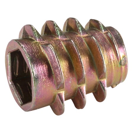 Hex Drive Threaded Insert, 1/4-20 Int Thrd Sz, 33/64 In L, 29/64 In Dia., Zinc Alloy, Plain