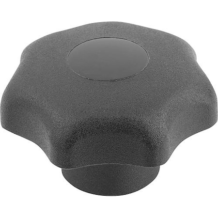 Star Grip, DIN 6336 Similar, D=M10, D1= 63, Tapped Bushing, Steel, Black Plastic, Cap: Black