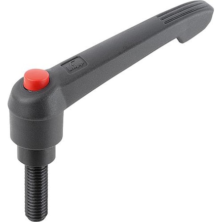 Adjustable Handle With Push Button, Size: 3, M10X25, Plastic Black, Comp: Steel, Button: Red