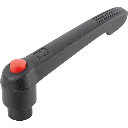 Adjustable Handle With Push Button, Size: 2, 1/4-20, Plastic Black, Comp: Steel, Button: Red