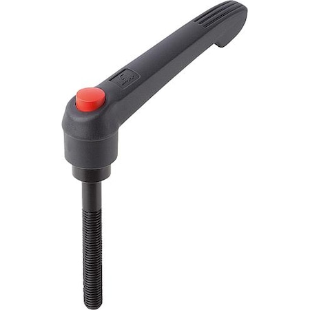 Adjustable Handle With Push Button, Size: 2 M08X60, Plastic Black, Comp: Steel, Button: Red