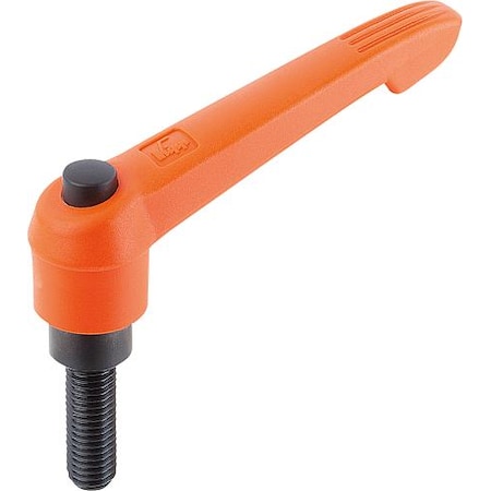 Adjustable Handle With Push Button, Size: 2, 3/8-16X15, Plastic Orange, Comp: Steel, Button: Black