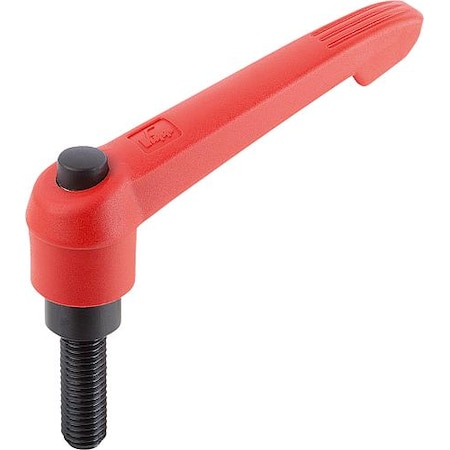 Adjustable Handle With Push Button, Size: 2, 5/16-18X40, Plastic Red, Comp: Steel, Button: Black