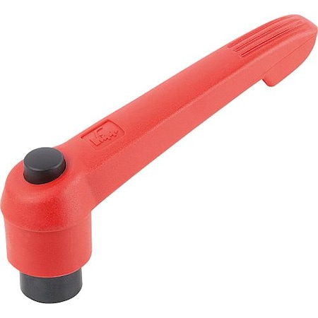 Adjustable Handle With Push Button, Size: 3, M08, Plastic Red, Comp: Steel, Button: Black