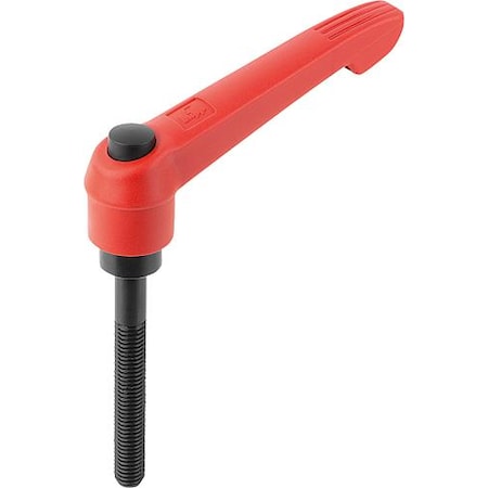 Adjustable Handle With Push Button, Size: 4, M10X60, Plastic Red, Comp: Steel, Button: Black