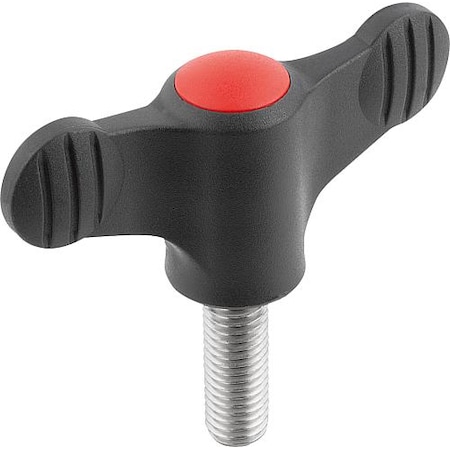 Wing Grip D=M08X20 A=75, H=35,6, Form: L, Plastic Black, Comp: Stainless Steel 1.4305