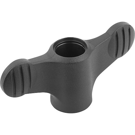 Wing Grip D=M10 Tapped Through Thread A=75, H=35,6, Form: D, Plastic Black, Comp: Stainless Steel