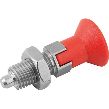 Indexing Plunger Red D1= M16X1,5, D=8, Style D, Lockout Type W Locknut, Stainless Steel Hardened