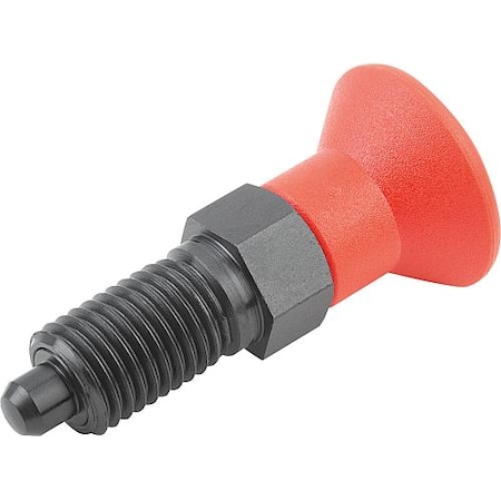 Indexing Plunger Red D1= M24X2, D=16, Style A, Non-Lockout Wo Locknut, Steel Hardened, Knob Plastic