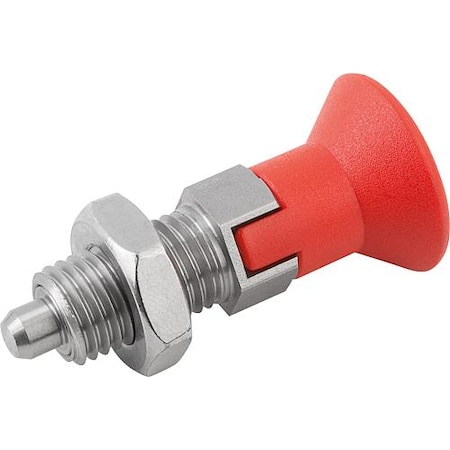 Indexing Plunger Red D1= 3/4-16, D=12, Style D, Lockout Type W Locknut, Stainless Steel Not Hardened