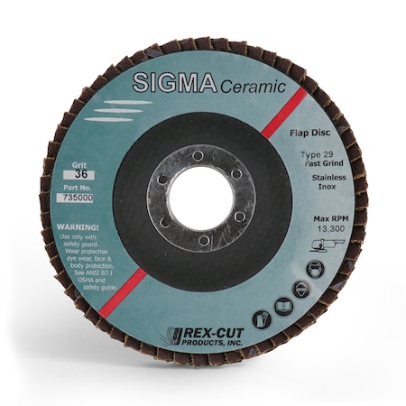 Sigma Ceramic Flap Disc 5 X 5/8-11 T29 Sigma Ceramic Flap Disc 36 Grit