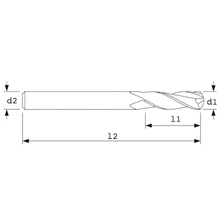 End Mill,Stub Ball,38Hlx,2FL,1/4D,Unctd