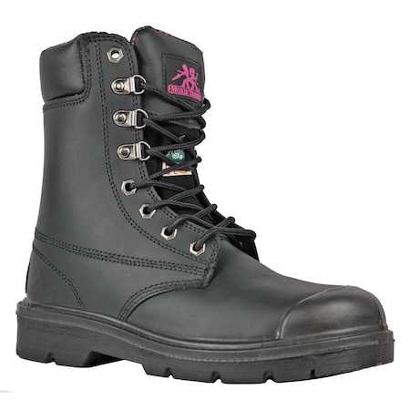 Size 5 Women's 8 In Work Boot Steel Work Boot, Black