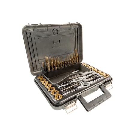 (46-Piece) Titanium Nitride Coated Tap, Die, And Drill Set