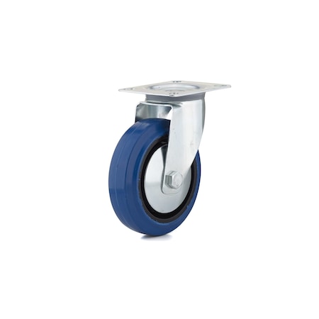 Industrial Blue Elastic Rubber Caster, Swivel Without Brake, With Plate, Blue