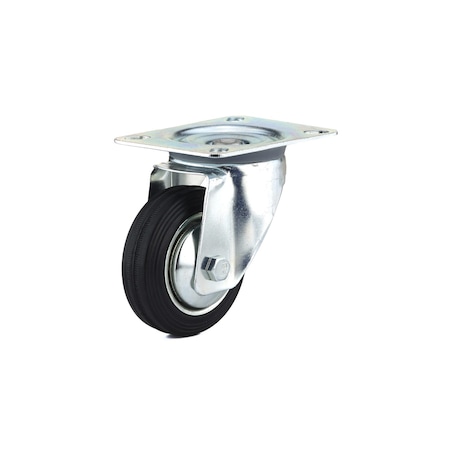 Industrial Euro Series Rubber Caster, Swivel Without Brake, With Plate, Black