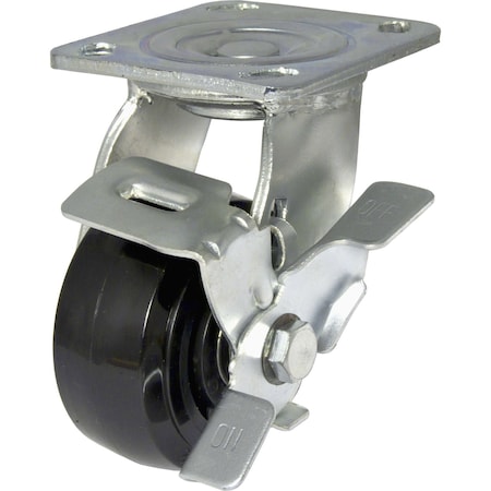 Industrial Black Phenolic Casters, Swivel With Brake, With Plate, Black