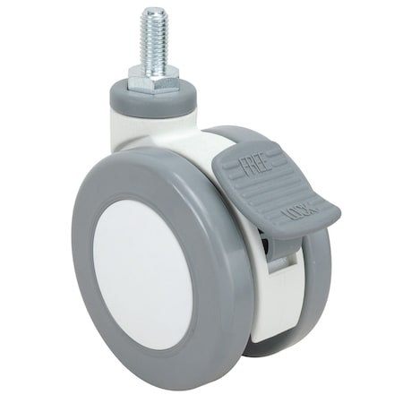 Contemporary Medical Caster, Swivel With Brake, With Threaded Stem, Gray, White