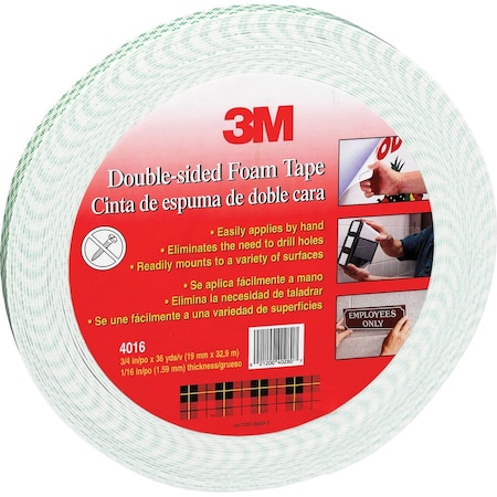 3M 4016 Double Coated Foam Tape 2 X 1.25, White, 25PK