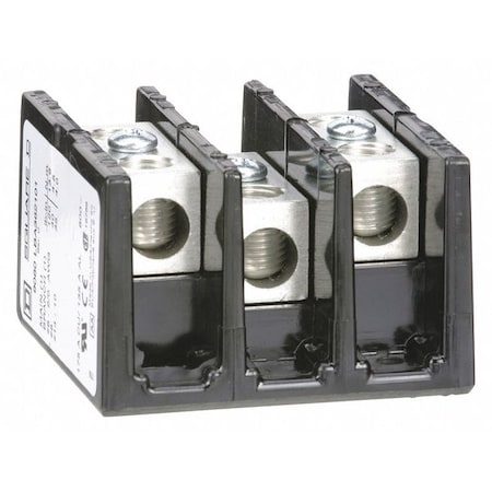 Power Distribution Block, Surface Mount, 3 Poles, 14 AWG To 2/0 AWG, 175 A, 600 V AC/DC, Black