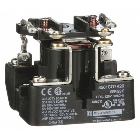 Open Power Relay, Surface Mounted, DPST-NO, 120V AC, 6 Pins, 2 Poles