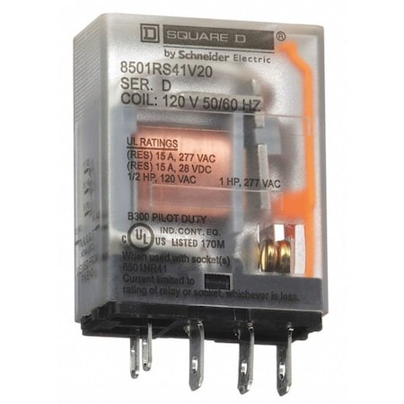 General Purpose Relay, 120V AC Coil Volts, Square, 5 Pin, SPDT