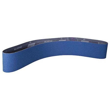 Sanding Belt, Coated, 2 1/2 In W, 60 In L, 60 Grit, Medium, Zirconia Alumina, R821P BlueFire, Blue