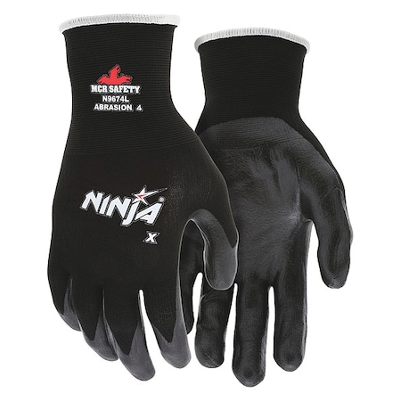 Bi-Polymer Coated Gloves, Palm Coverage, Black, L, PR