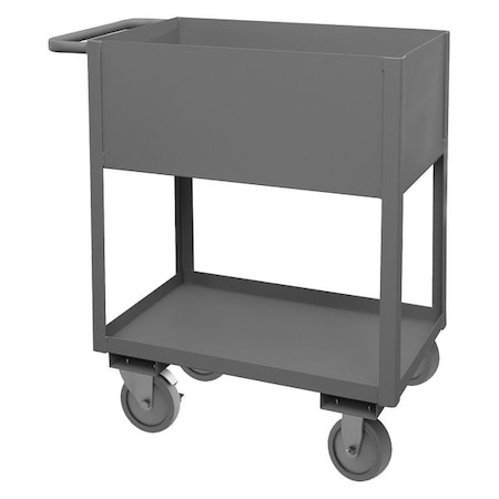 Steel Utility Cart With Deep Lipped Metal Shelves, Flat, 2 Shelves, 1,200 Lb