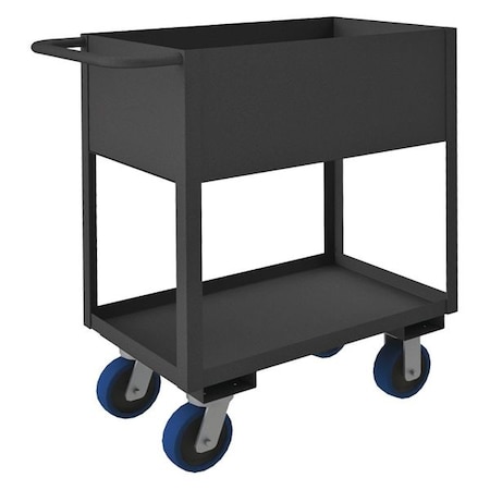 Steel Utility Cart With Deep Lipped Metal Shelves, Flat, 2 Shelves, 3,600 Lb