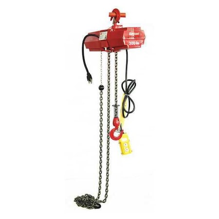 Electric Chain Hoist, 300 Lb, 10 Ft, Hook Mounted - No Trolley, Red