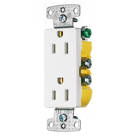 Receptacle, 15 A Amps, 125V AC, Flush Mount, Decorator Duplex Outlet, 5-15R, White