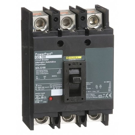 Molded Case Circuit Breaker, 100 A, 240V AC, 3 Pole, Free Standing Mounting Style, QD Series