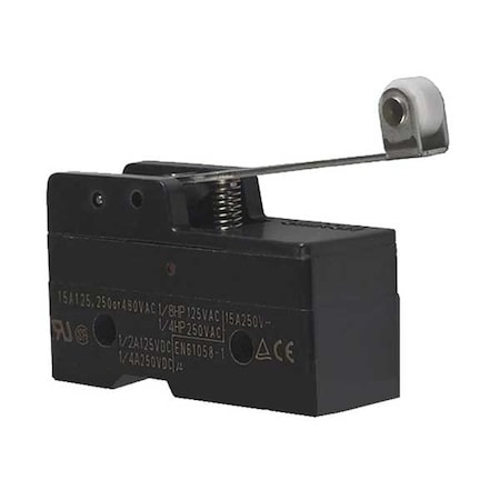 Industrial Snap Action Switch, Hinge Roller, Lever Actuator, SPDT, 15A @ 480V AC Contact Rating