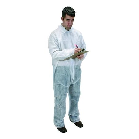 Collared Disposable Coveralls, 25 PK, White, Polypropylene, Zipper