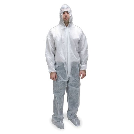 Hooded Disposable Coveralls, 25 PK, White, Polypropylene, Zipper