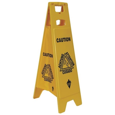 Floor Safety Sign, 37 In H, 12 In W, Polypropylene, Trapezoid, English, German, Spanish, 2LEA9