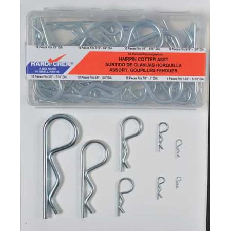 Hairpin Cotter Asst,Zinc,74 Pcs,8 Sizes